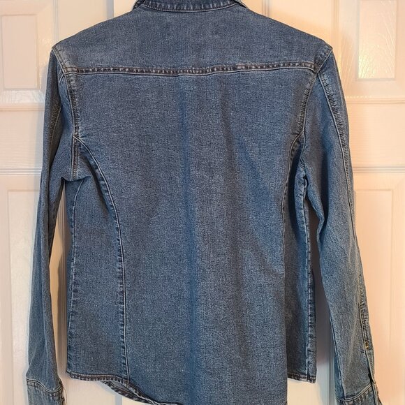 Vintage Levi Strauss Stretch Denim Pearl Snap Shirt Size Misses M 8/10 Western - Picture 4 of 4